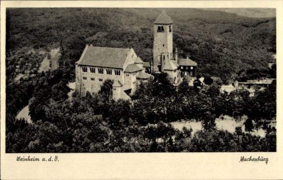 Postcard Weinheim an der Bergstraße Baden, Wachenburg, aerial photograph