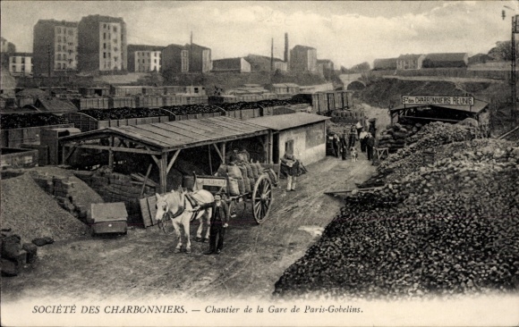 Ak Paris XIII, Societe des Charbonniers, bouwplaats van het treinstation Paris Gobelins