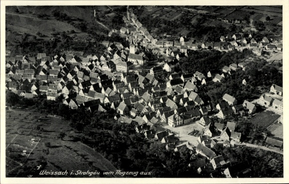Ak Weissach in Württemberg, Fliegeraufnahme, Strohgäu, Kirche