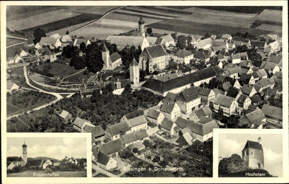 Postcard Bissingen in Swabia Bavaria, partial view, Hochstein, Buggenhofen
