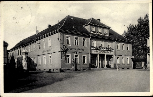 Postcard Bad Klosterlausnitz in Thuringia, inn Friedrichshof, gas station, petrol pump