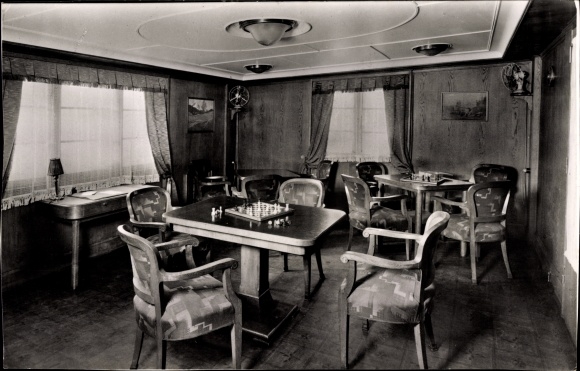 Photo Postcard Chess room, chess boards, tables, chairs