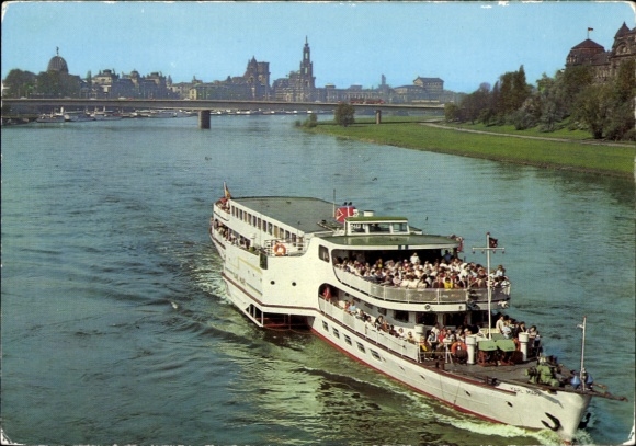 Postcard Dresden Altstadt, White Fleet Dresden, Motor Vessel Type Oberelbe
