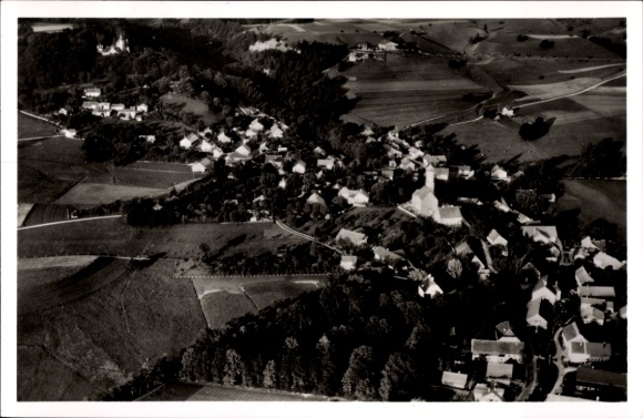 Postcard Wilzhofen Wielenbach Upper Bavaria, aerial photograph, Hotel Terrassen Cafe Hirschberg-Alm