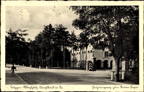 Postcard Königsbrück in Upper Lusatia, Königsbrink military training area, main entrance to the New Camp