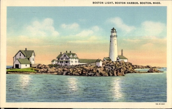 Ak Boston Massachusetts USA, haven met vuurtoren