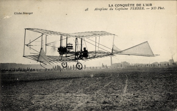 Postcard La Conquete de l'Air, Aeroplane of Captain Ferber, Airplane