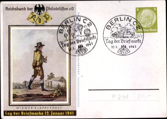 Ganzsachen Ak Wiener Klapperpost, Tag der Briefmarke, 12 Januar 1941