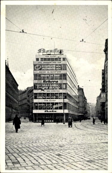 Ak Brno Brünn Südmähren, Bata-Palast, Architektur, Werbung, historische Postkarte