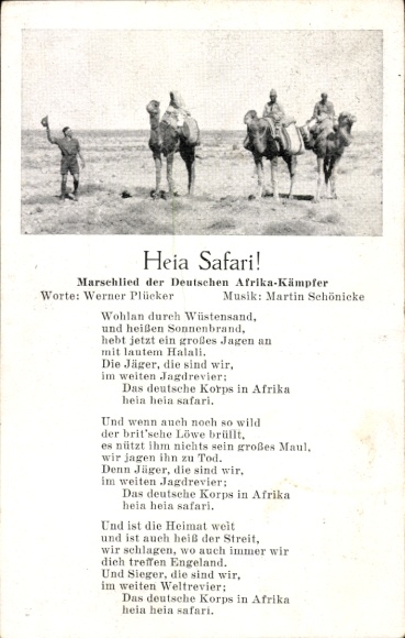 Song Postcard Heia Safari, marching song of the German Africa fighters, Africa Corps, W. Plücker, M. Schönicke