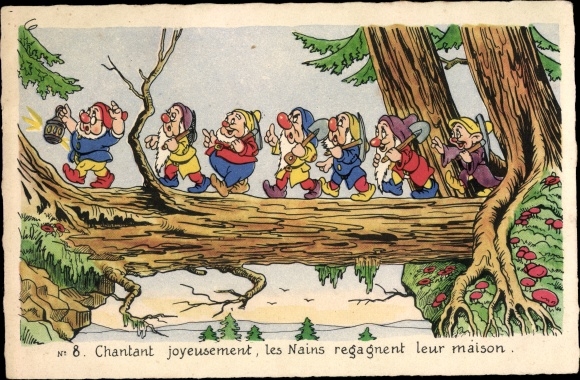 Artist Postcard Walt Disney, Schneewittchen, Snow White, Zwerge