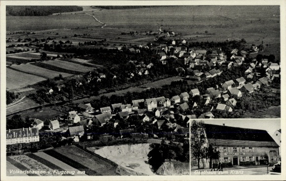 Ak Volkertshausen Baden Württemberg, Luftaufnahme von  Gasthaus zum Kranz