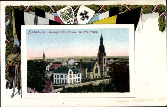 Passepartout Coat of Arms PC Saarlouis in Saarland, Evangelical Church with vicarage