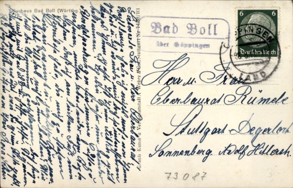 KP Landpoststempel Bad Boll via Göppingen