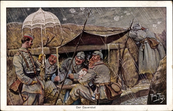 Kunstenaarskaart Thiele, A., De permanente Skat, Duitse soldaten in de loopgraven, I. WO