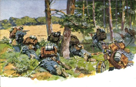 Künstler Ak Hoffmann, Anton, Deutsche Soldaten in Uniformen, Marschgepäck