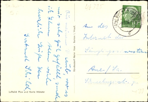 Postcard Burlo Borken in Westphalia, aerial view of a moated castle surrounded by greenery, Wasserburg Gemen