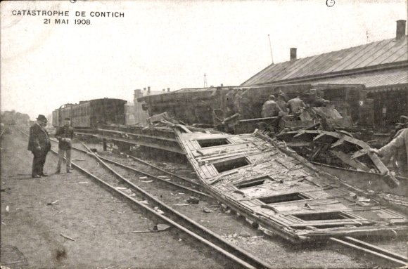 Postcard Contich Kontich Flanders Antwerp, railway accident 21 May 1908