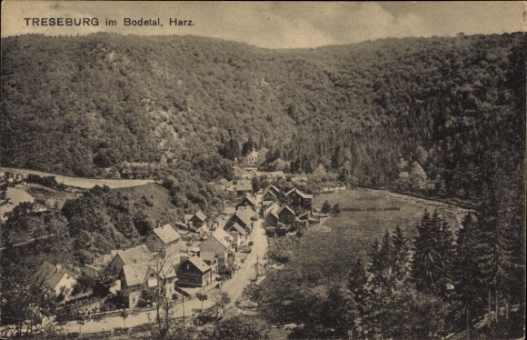 Ak Treseburg Thale im Harz, Berglandschaft, Ort  Häuser, Bode Fluss