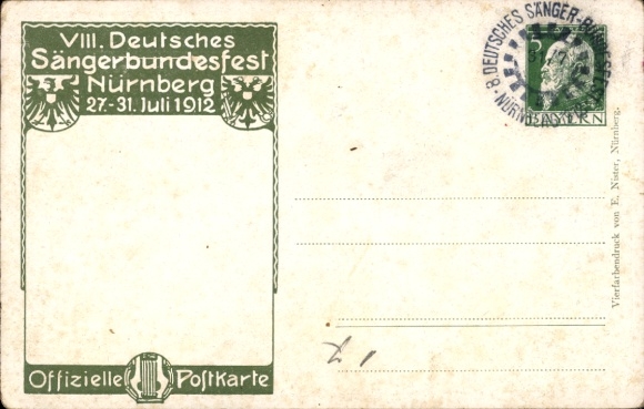 Artist Coat of Arms Postcard Nuremberg in Middle Franconia, 50th Anniversary of the German Singers' Association 1912