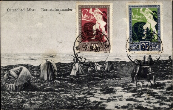 Ak Liepaja Libau Lettland, Bernsteinsammler am Strand