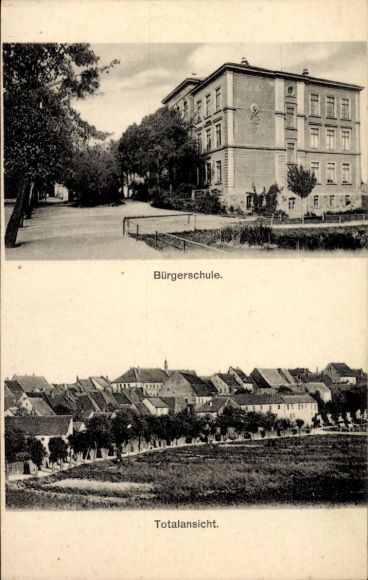 Ak Pirna an der Elbe, Bürgerschule, Totalansicht, Schwarz-Weiß-Fotografie