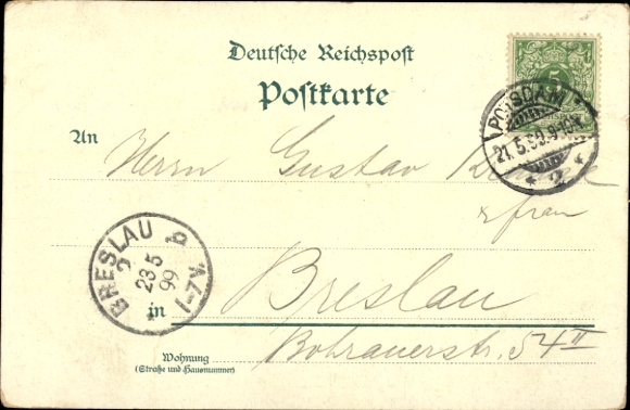 Postcard Potsdam Sanssouci, Church of Peace, Mausoleum of Emperor Frederick, park-like landscape, statue