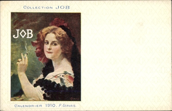 Kunstenaarskaart Gervais, P., Collectie Job, Calendrier 1910, dame met sigaret, portret