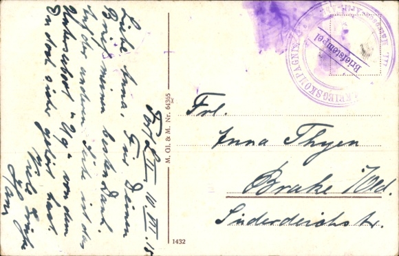 Postcard German warship, submarine preparing to dive