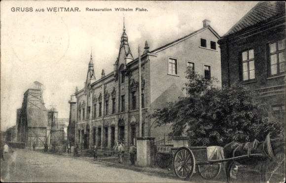 Ak Weitmar Bochum in het Ruhrgebied, restauratie Wilhelm Flake, paardenkoets