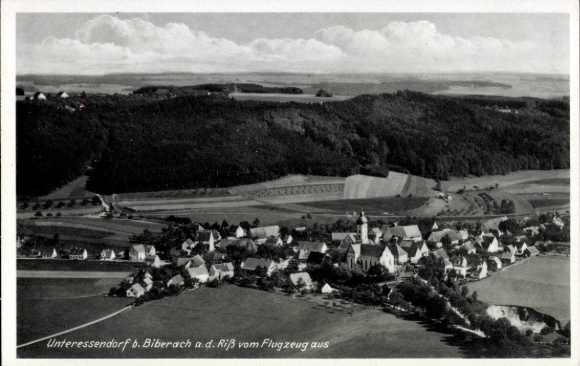 Postcard Unteressendorf Hochdorf an der Riß Upper Swabia, aerial view of Unteressendorf, landscape,