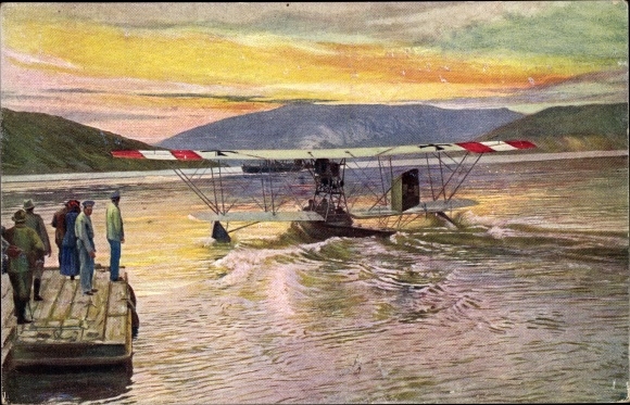 Postcard Austro-Hungarian hydroplan in the rise, military aircraft, seaplane
