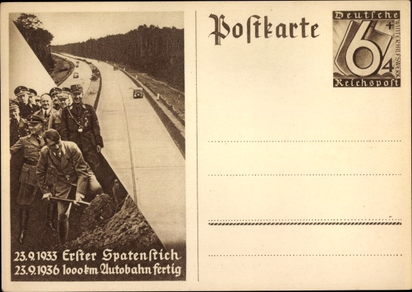 Ganzsachen Ak Hitler, Bau der Autobahn, Erster Spatenstich 23.9.1933