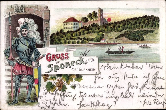 Chromo-Litho Jechtingen Sasbach am Kaiserstuhl, Sponeck Castle on the Rhine, knights