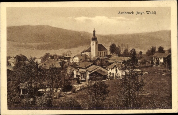 Ak Arnbruck im Bayerischen Wald Oberpfalz, Kirche, Panorama