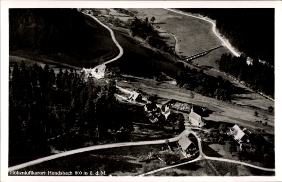 Ak Hundsbach Forbach im Schwarzwald Baden, Luftaufnahme, Höhenluftkurort  800 m ü. d. M., Landsch