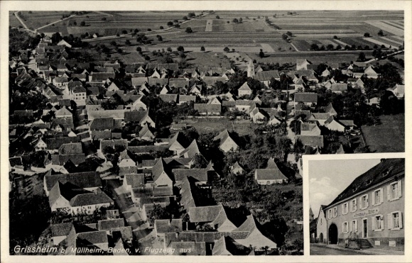 Postcard Grissheim Grißheim Neuenburg am Rhein Baden, aerial view of Grissheim, typical villages, rural