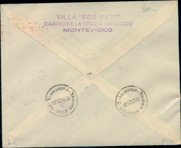 Letter Airmail Deutsche Lufthansa, South Atlantic, 1926 Junkers Mission Montevideo - Buenos Aires