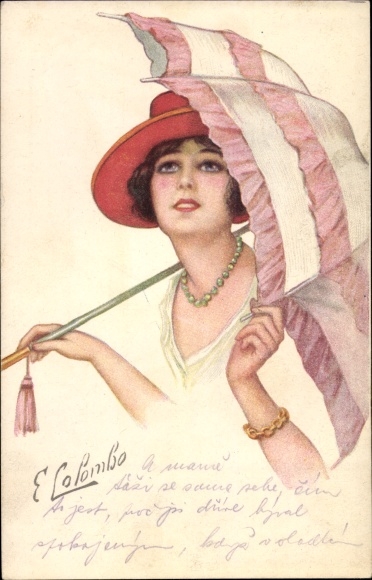 Artist PC Colombo, E., portrait of a woman with a parasol