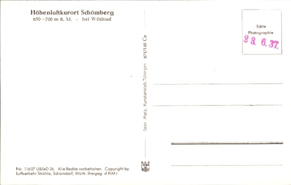 Postcard Schömberg in the Black Forest Württemberg, aerial view of rural surroundings, forest, fields