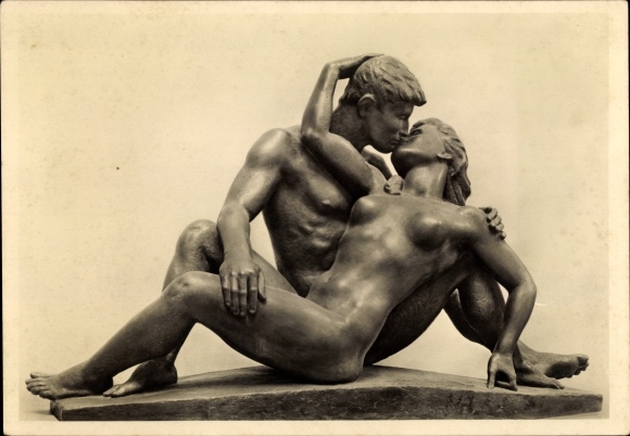 Postcard plastic by Anton Grauel, lovers, nude