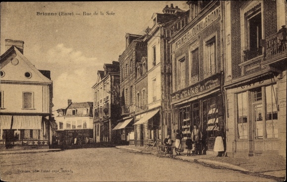 Postcard Brionne Eure, Rue de la Soie, Printing, Cafe