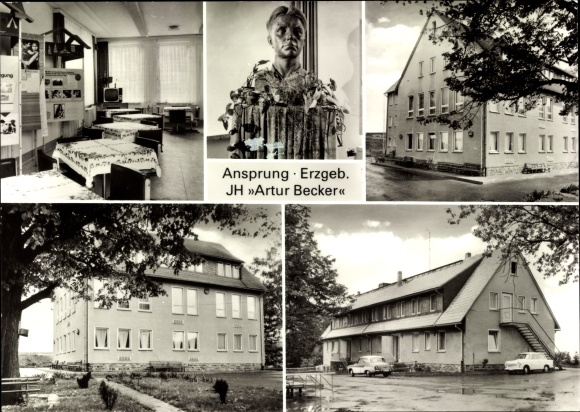 Ak Ansprung Marienberg im Erzgebirge, JH Artur Becker, Büste, Außenansichten, Speisesaal