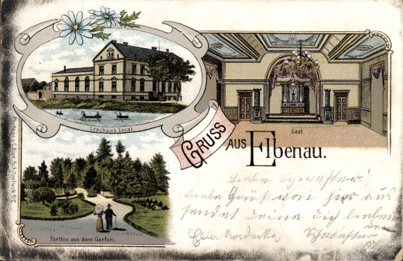 Chromo-Litho Elbenau Schönebeck an der Elbe, Crackau's Lokal, Garden, Hall