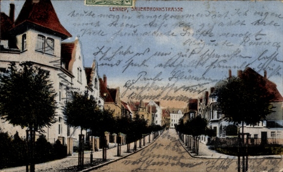 Postcard Lennep Remscheid in the Bergisches Land, Sauerdronnstraße, houses, trees, street view,