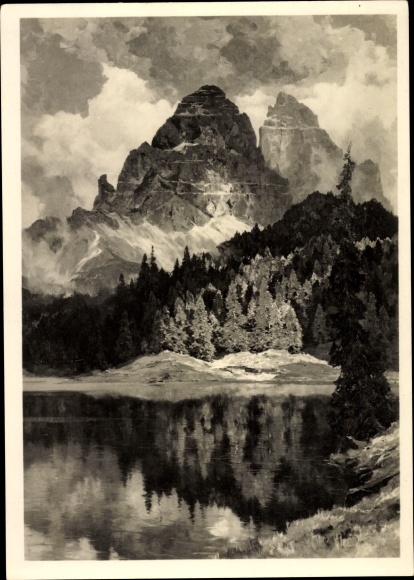 Artist PC Maurus, Hanns, Veneto, Misurinasee with Drei Zinnen, HDK 437, forest, mountain peaks