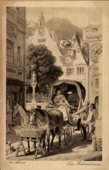 Artist Postcard von Schwind, M., The Honeymoon, Carriage