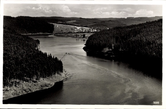 Postcard Hohenwarte Thuringia, Saale Dam, reservoir, view from Heinrichstein to Saaldorf