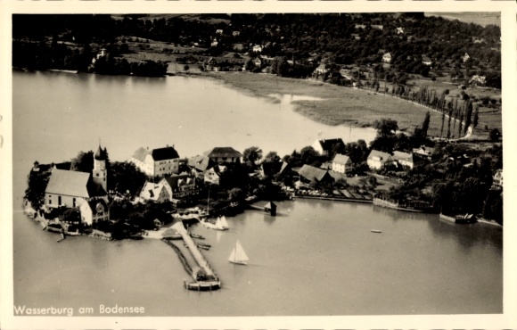 Ak Wasserburg am Bodensee Schwaben, Fliegeraufnahme