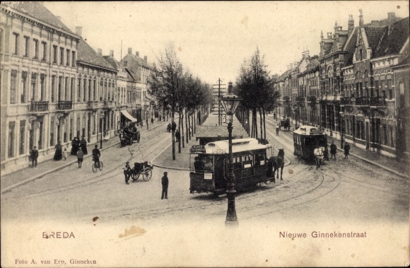 Postcard Breda Nordbrabant, Nieuwe Ginnekenstraat, Pferdestraßenbahn